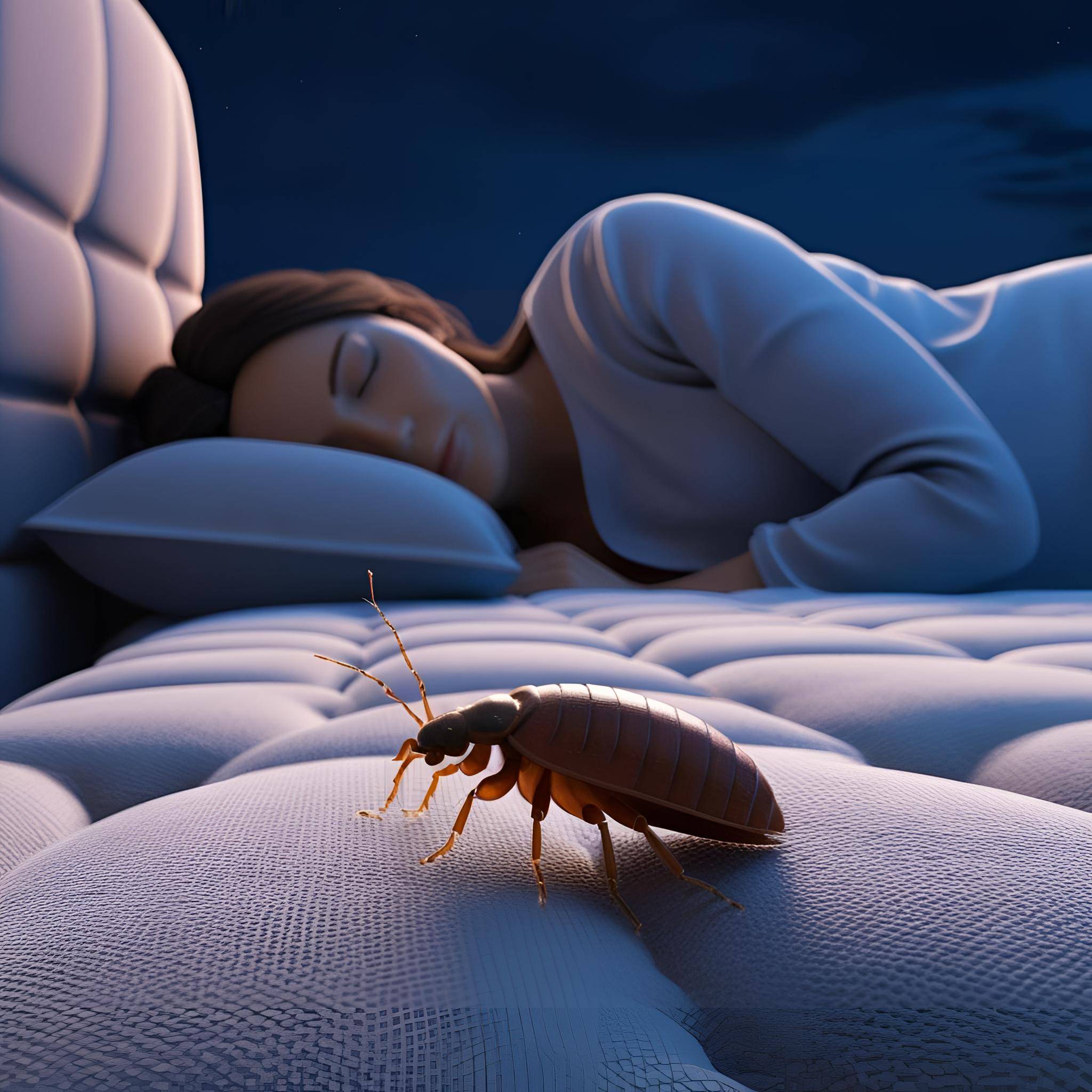 FAIS UNE IMAGE DUNE PETITE PUNAISE DE LIT QUI SORT LA NUIT POUR PIQUER UNE FEMME QUI DORS EN 3D | Allo nuisible Comment identifier les piqûres de punaises de lit ? Erstein 5